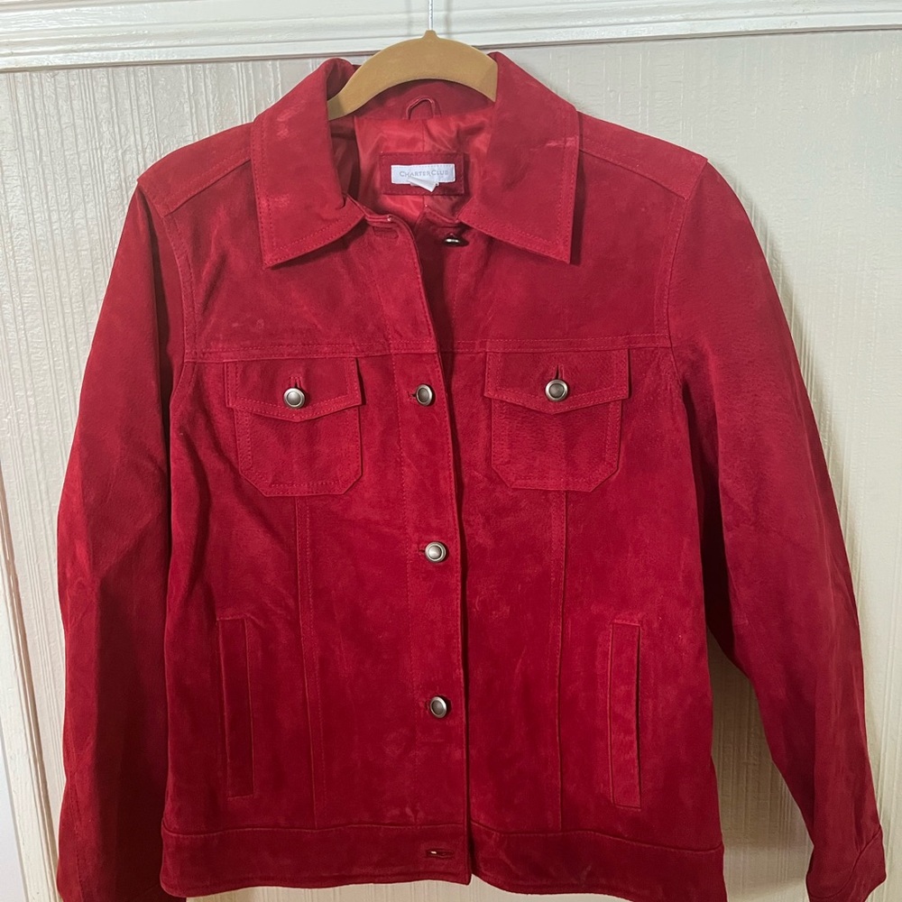 Charter Club Red Leather Jacket Tailored Cropped